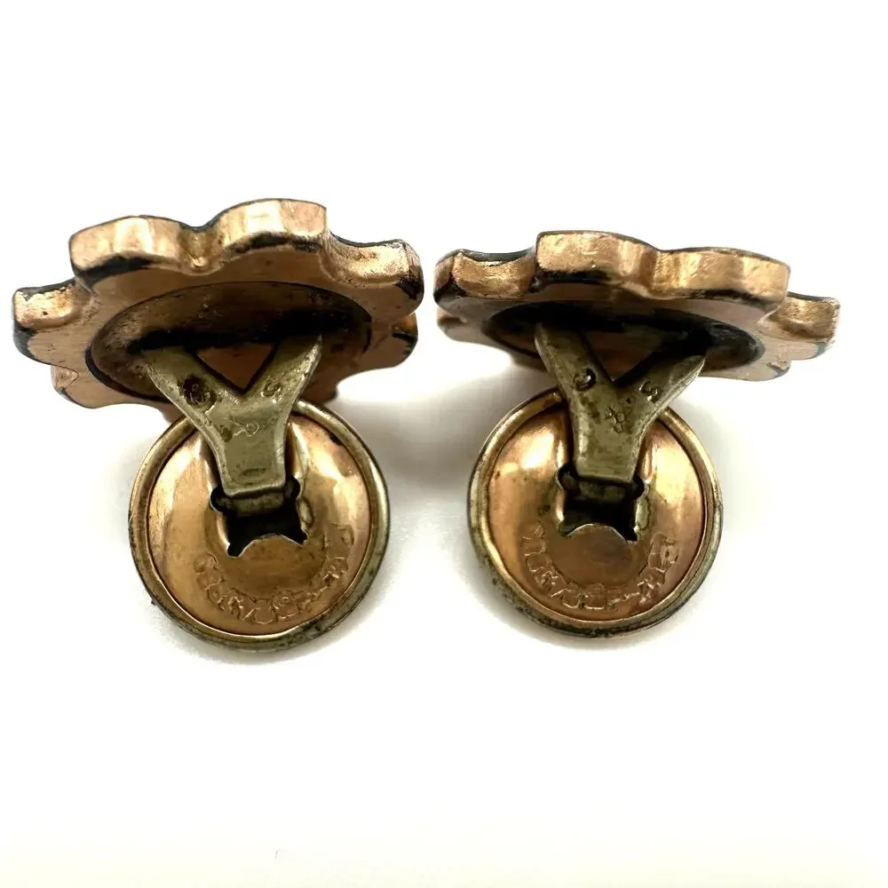 Antique Victorian signed 1880s rose gold filled etched fern leaves cufflinks